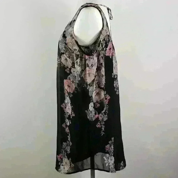 Maurices Floral Dress Cold Shoulder Scoop Neck Tie Back Black Pink Sheer Flowy - Picture 9 of 13